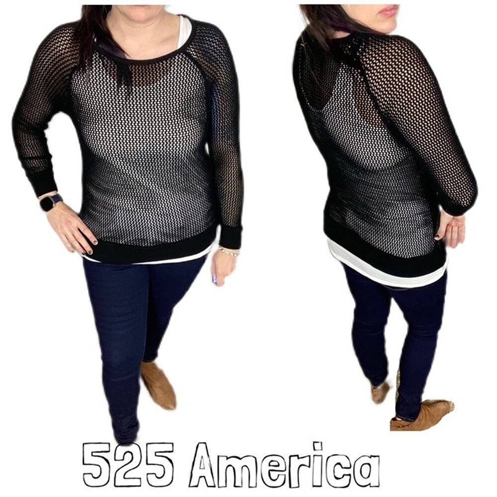 525 America black open chunky knit sweater